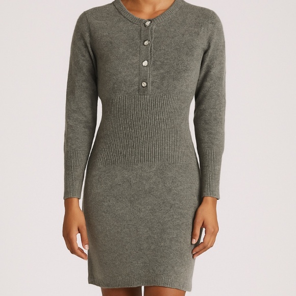 Rickie Freeman Vintage Long Sleeve wool Sweater mini Dress Gray Sz 4 holiday - Picture 2 of 9